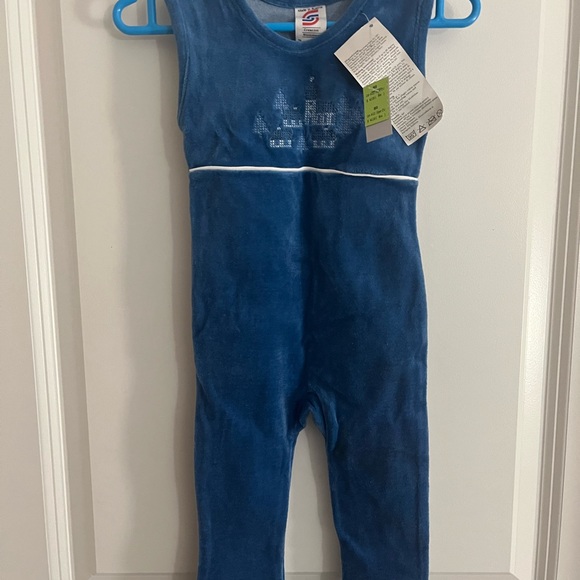 Blue Footed European Velour Baby Romper Made in Austria - Picture 2 of 7